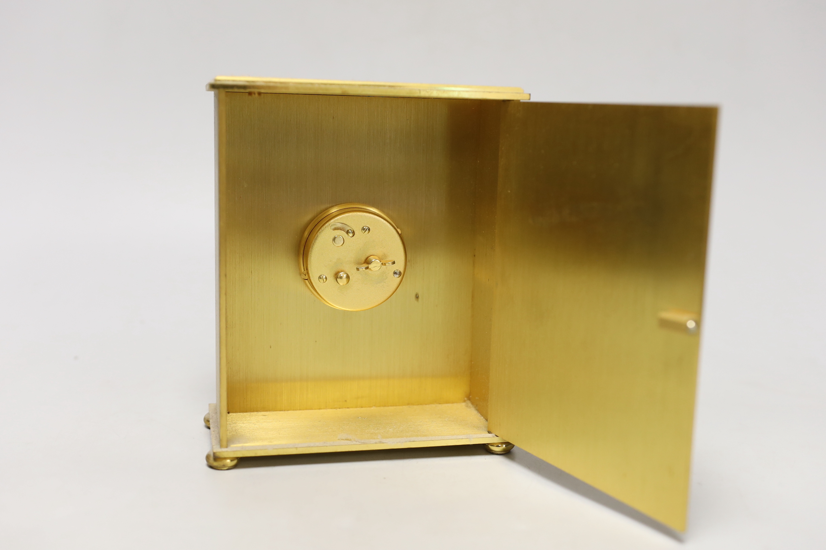 A Jaeger Le Coultre mantel timepiece, 13cm wide, 16cm high